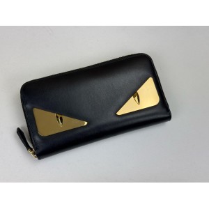 FENDI 7M0210 MONSTER EYES ZIP AROUND LEATHER WALLET